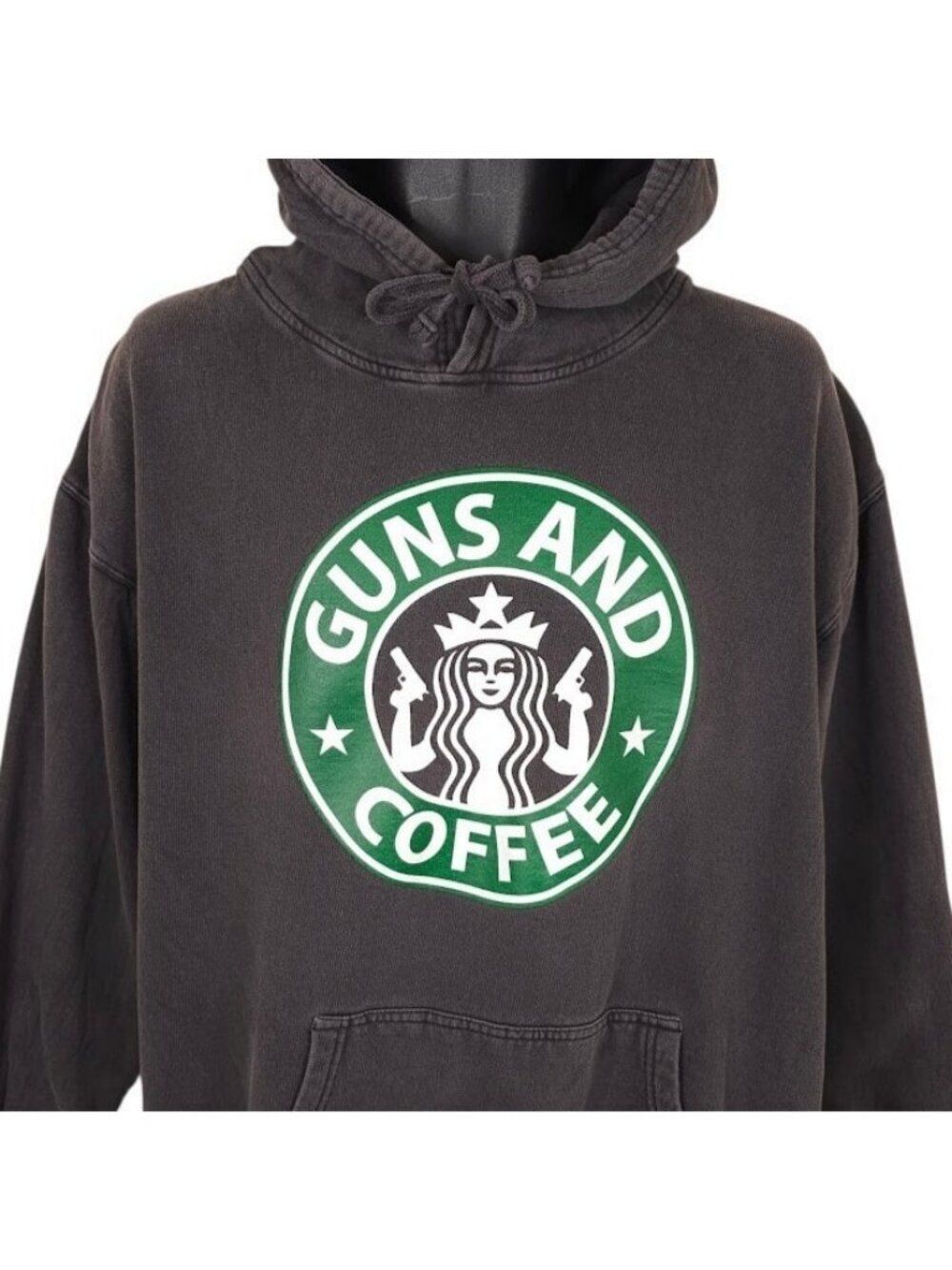 Guns And Coffee Sweatshirt Hoodie Mens Size XL Gray Pullover
